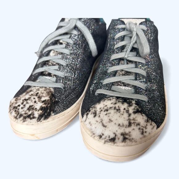 P448 John Jafar Low-Top Sneakers Metallic Glitter Pony Hair Toe Women's EU 41 - Picture 12 of 13